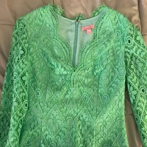 Long sleeve blue/green lace dress